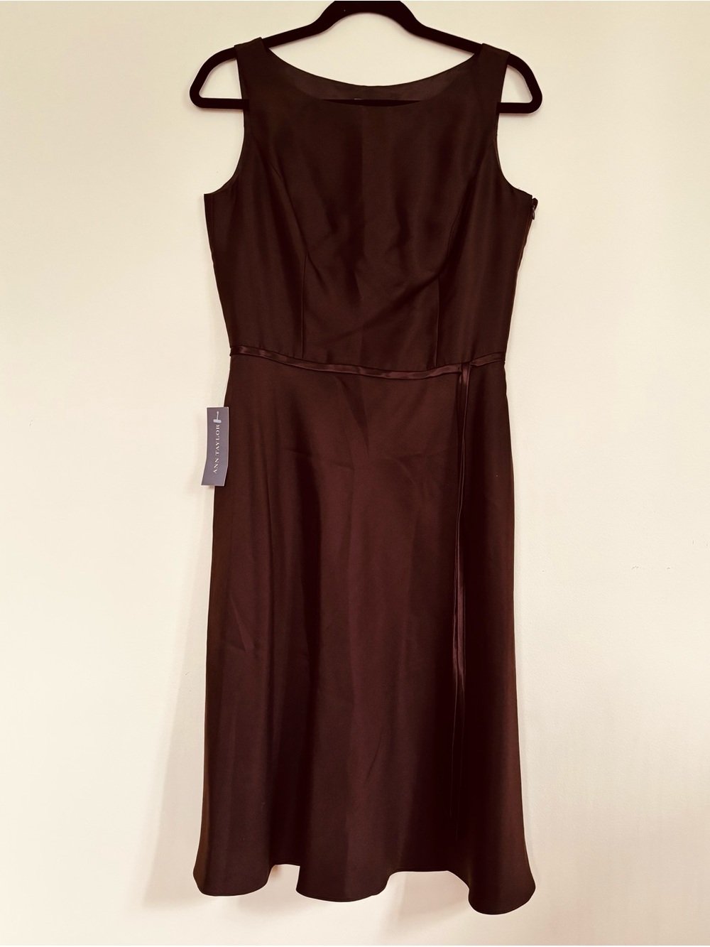 Ann Taylor Sleeveless Brown Midi Dress with Waist Seam 100% Silk NWT size 6